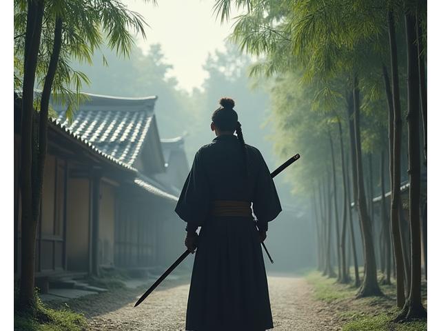 侍が刀を構える時代劇映画のシーン